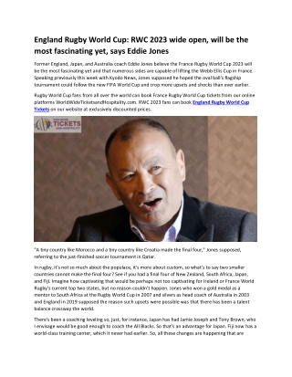 England Rugby World Cup RWC 2023 wide open, will be the most fascinating yet, says Eddie Jones