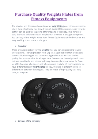 Purchase Quality Weights Plates from Fitness Equipment's