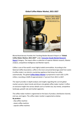 Global Coffee Maker Market, 2021-2027