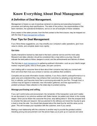 Know everything about deal management.