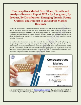 Contraceptives Market Size, Share, Growth and Analysis Research Report 2022