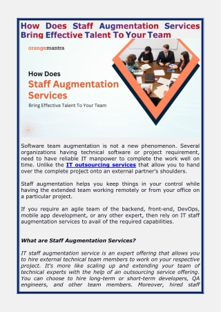 How Does Staff Augmentation Services Bring Effective Talent To Your Team 