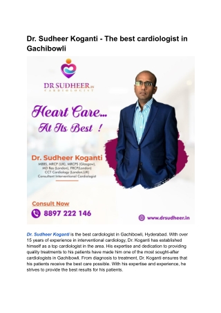 The best cardiologist in Gachibowli | Dr. Sudheer Koganti