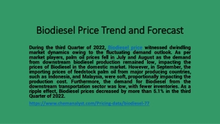 Biodiesel Prices Trend and Forecast