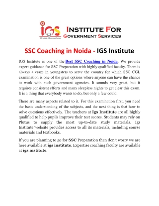 SSC Coaching in Noida - IGS Institute