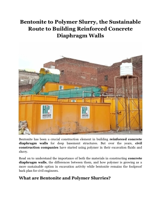 Bentonite to Polymer Slurry, the Sustainable Route to Building Reinforced Concrete Diaphragm Walls