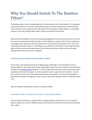 Why You Should Switch To The Bamboo Pillow?