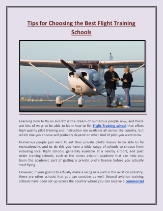 Tips for Choosing the Best Flight Training Schools