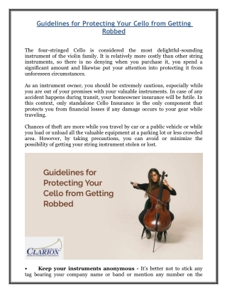 Guidelines for Protecting Your Cello from Getting Robbed