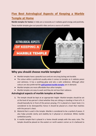 Five Best Astrological Aspects of Keeping a Marble Temple at Home