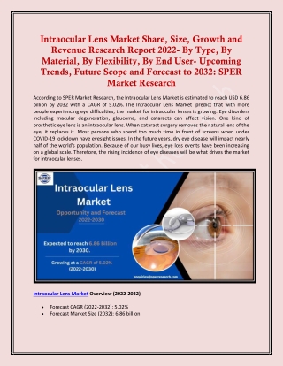 Intraocular Lens Market Share, Size, Growth and Revenue Research Report 2022