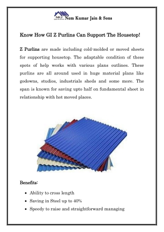 Know How GI Z Purlins Can Support The Housetop