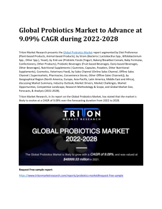 Global Probiotics Market to Advance at 9.09% CAGR during 2022-2028