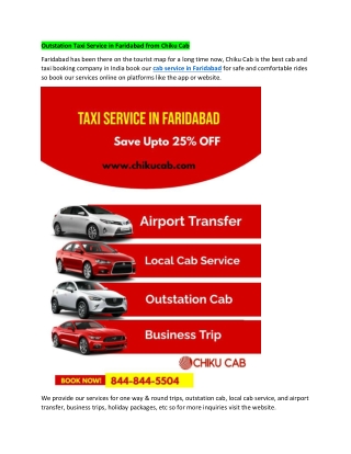 Outstation Taxi Service in Faridabad from Chiku Cab