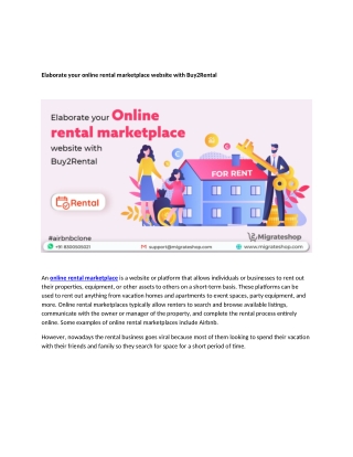Elaborate your online rental marketplace website with Buy2Rental