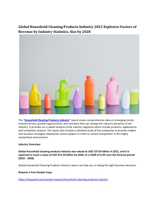 Global Household Cleaning Products Industry 2022 Explosive Factors of Revenue .