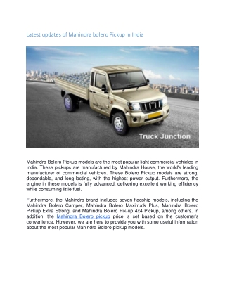 Latest updates of Mahindra bolero Pickup in India