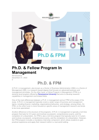 Ph.D. & Fellow Program In Management