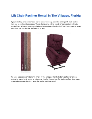 Lift Chair Recliner Rental in The Villages, Florida