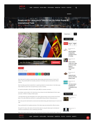 Russia and Sri Lanka are in talks to use the Indian rupee in international trade 