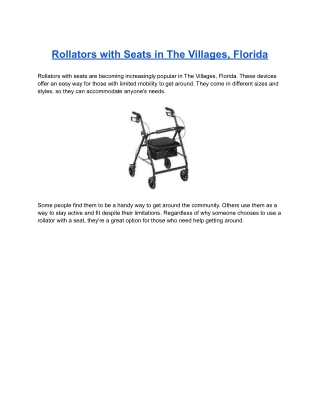 Rollators with Seats in The Villages, Florida