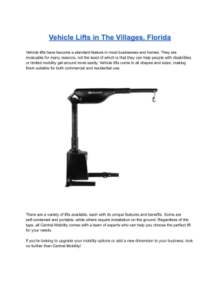 Vehicle Lifts in The Villages, Florida