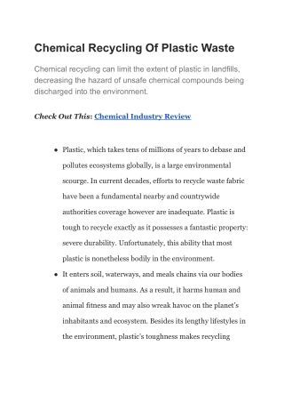 Chemical Recycling Of Plastic Waste