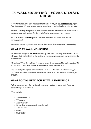TV WALL MOUNTING – YOUR ULTIMATE GUIDE