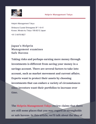 Japan's Helprin Management examines Safe Havens