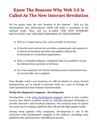 Know The Reasons Why Web 3.0 Is Called As The New Internet Revolution