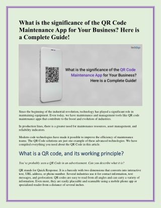 What is the significance of the QR Code Maintenance App for Your Business? Here