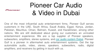 Pioneer Car Audio & Video in Dubai