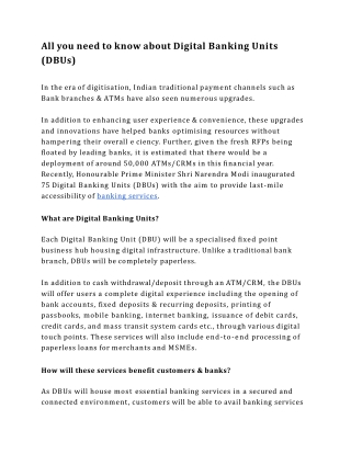 All you need to know about Digital Banking Units (DBUs) - AGSIndia