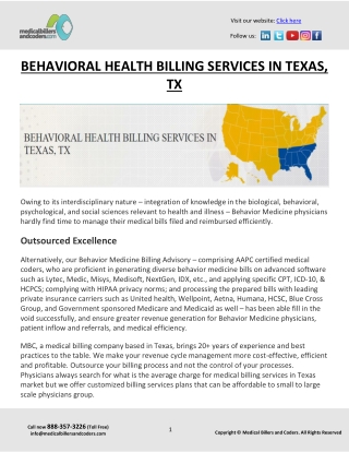 BEHAVIORAL HEALTH BILLING SERVICES IN TEXAS, TX