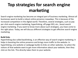 Top strategies for search engine marketing