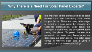 Why There is a Need For Solar Panel Experts