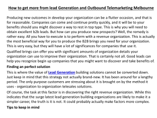 How to get more from lead Generation and Outbound Telemarket