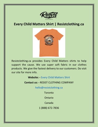 Every Child Matters Shirt  Resistclothing.ca