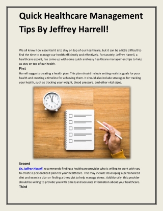 Quick Healthcare Management Tips By Jeffrey Harrell!