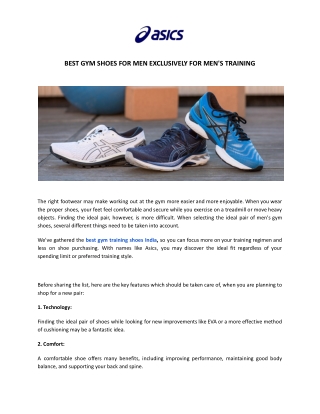 Best Gym Training Shoes For Men Online - Complete Guide | Asics India