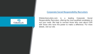 Corporate Social Responsibility Recruiters | Elitetechrecruiters.com