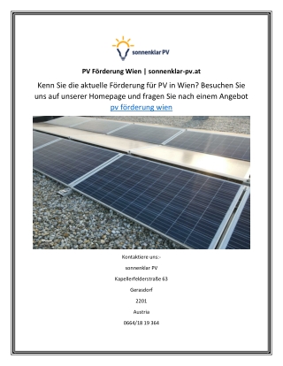 PV Förderung Wien  sonnenklar-pv.at