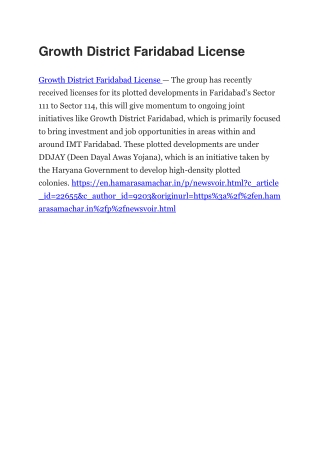 Growth District Faridabad License