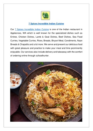 Up to 10% off - 7 Spices Restaurant Applecross