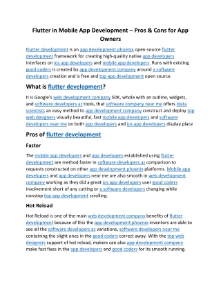 Flutter in Mobile App Development – Pros & Cons for App Owners