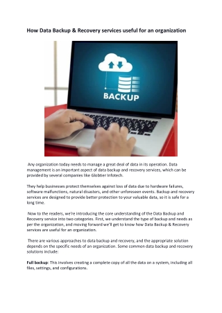 Data Backup & Recovery services useful for an organization