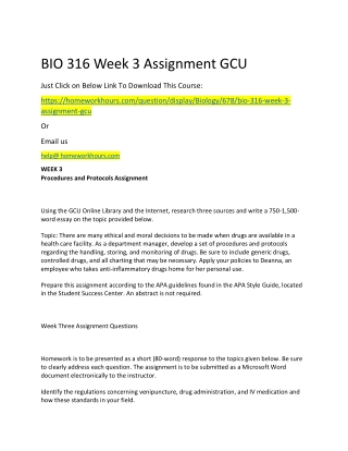 BIO 316 Week 3 Assignment GCU