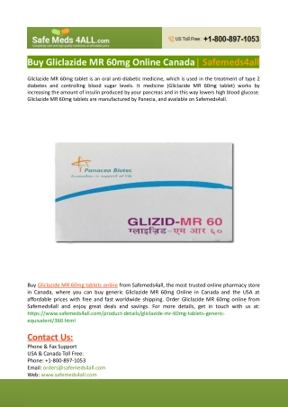 Buy Gliclazide MR 60mg Online