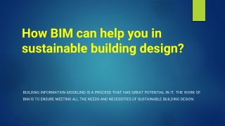 How BIM can help you in sustainable building
