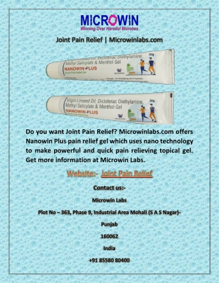 Joint Pain Relief | Microwinlabs.com